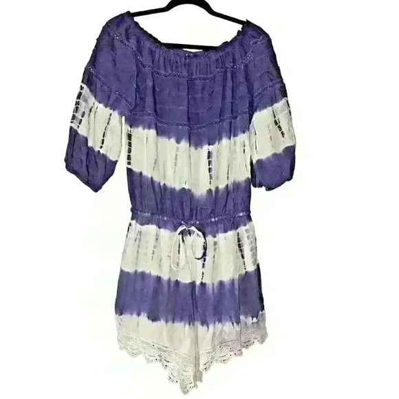 Solitaire Swim Sz L Tie‎ Dye Romper Cover Up Boho Cruise Vacation - Picture 1 of 13